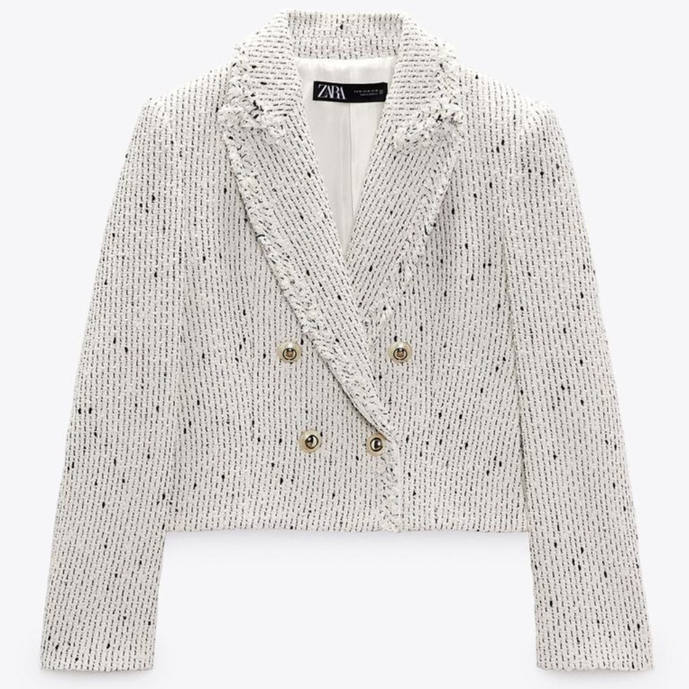 Zara Textured Double Breasted Tweed Blazer Size Small